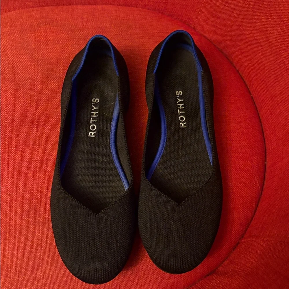 Rothy's Black Ballet Flats with Blue Trim - Picture 5 of 5